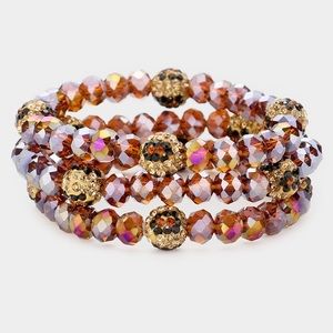 Gold topaz 3 piece animal print Shambala stretch bracelet